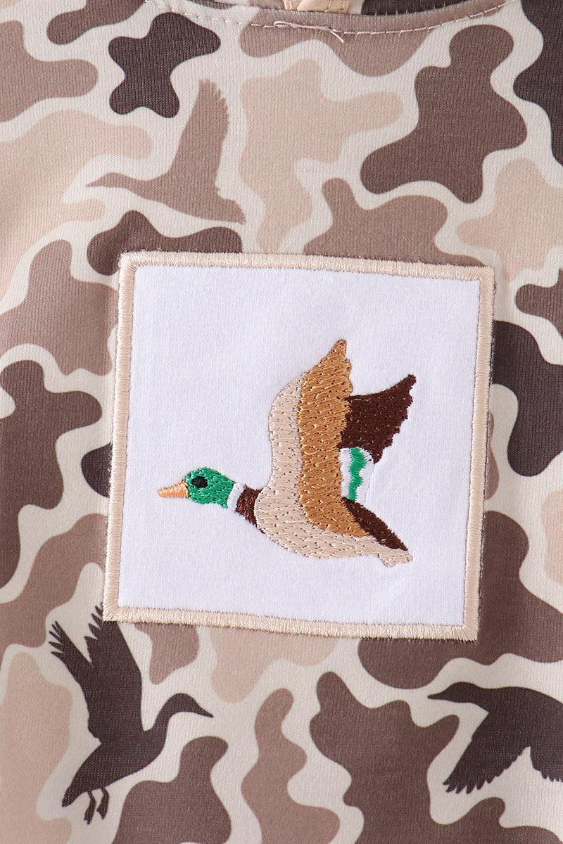 Camouflage Duck Embroidery Hoodie Bubble