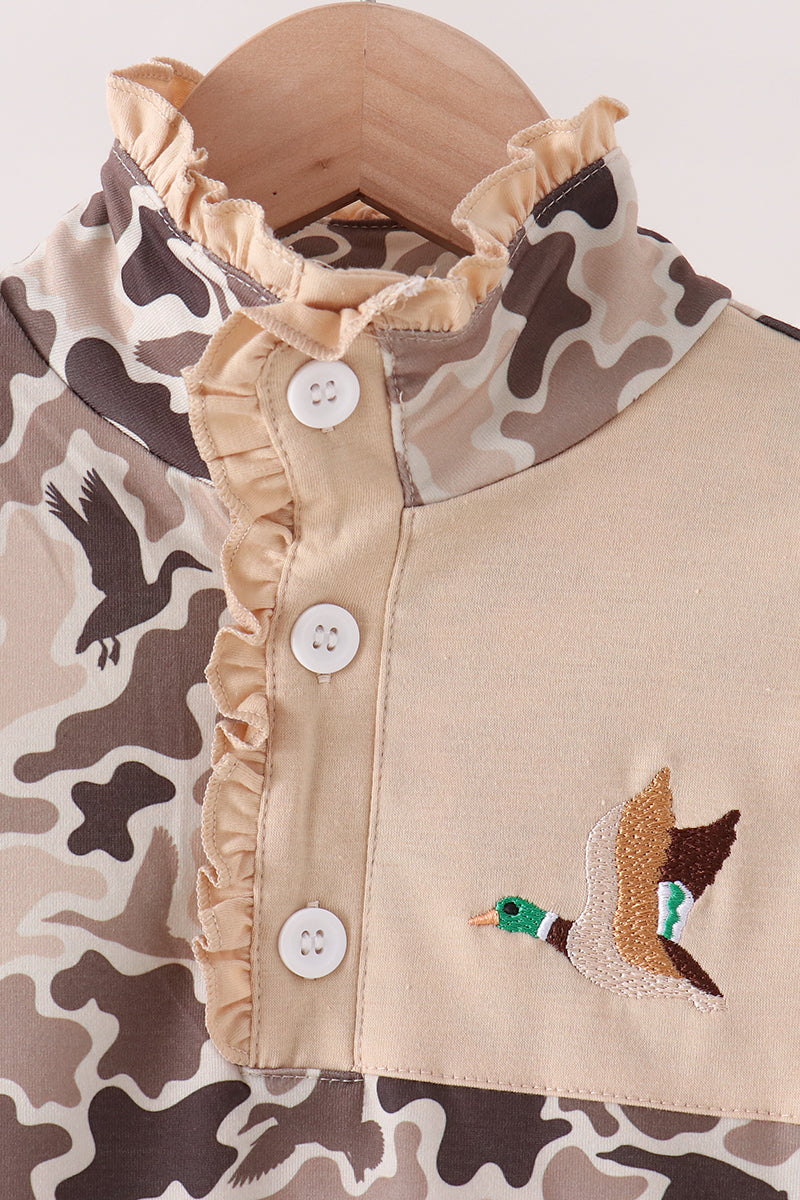 Camouflage Duck Embroidery Ruffle Jogger Set