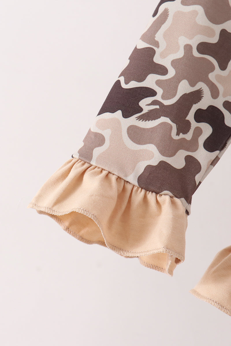 Camouflage Duck Embroidery Ruffle Jogger Set