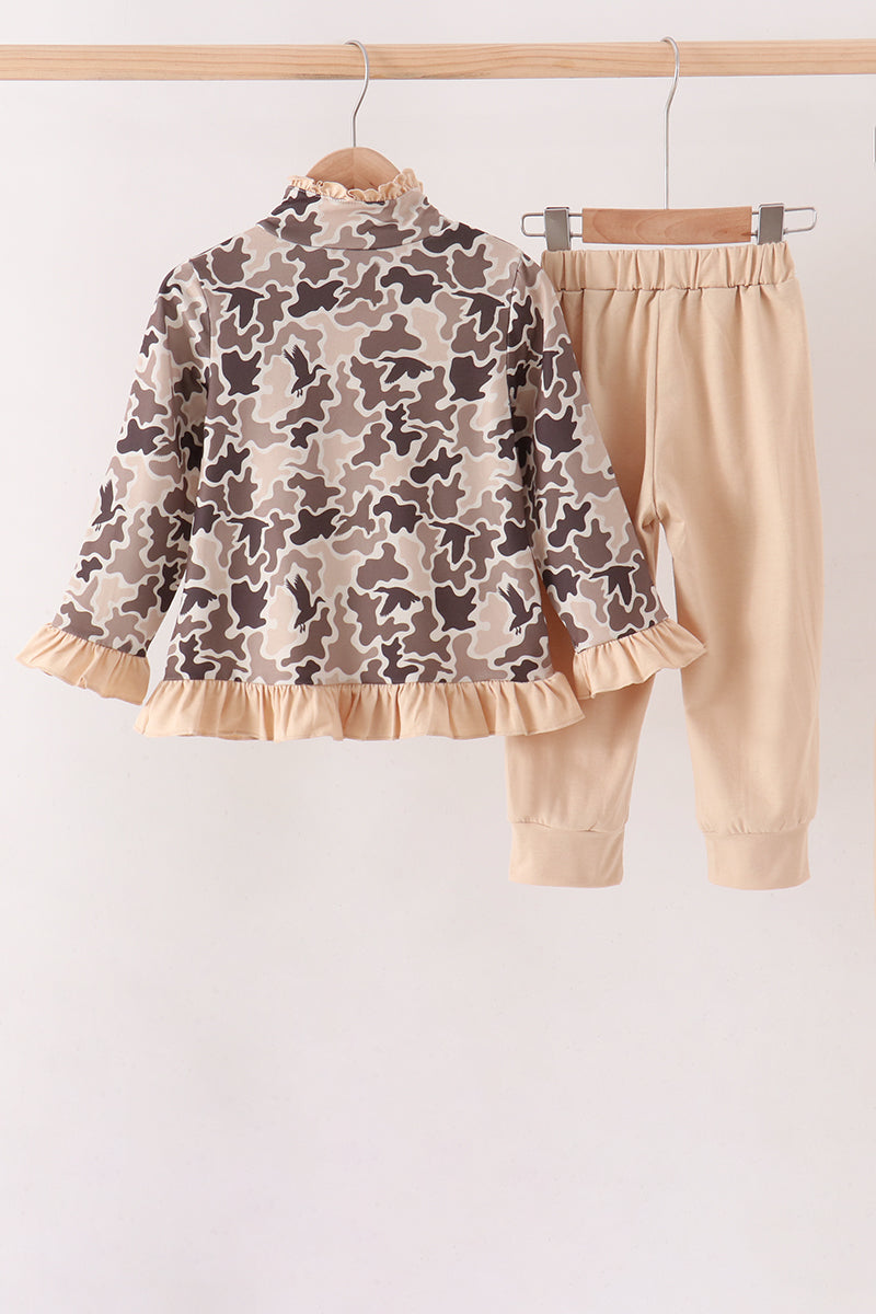 Camouflage Duck Embroidery Ruffle Jogger Set