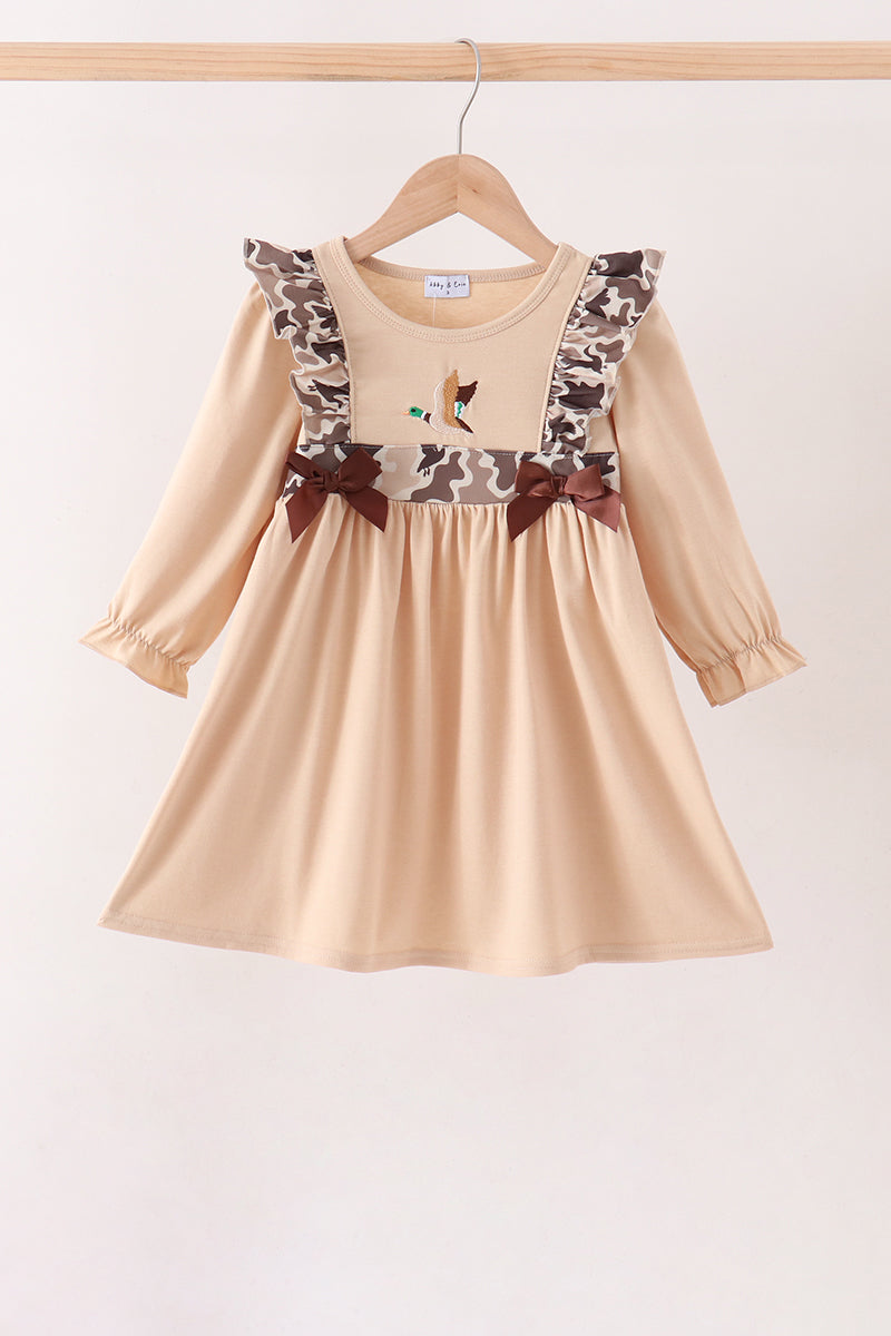 Camouflage Duck Embroidery Ruffle Dress