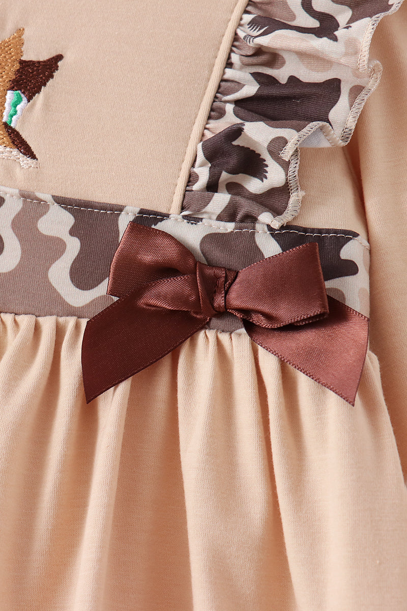 Camouflage Duck Embroidery Ruffle Dress