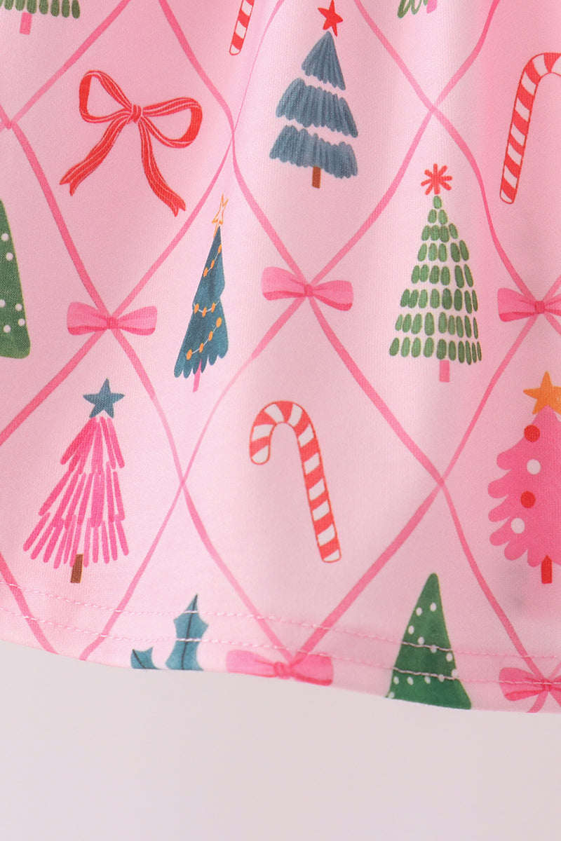 Pink Christmas Tree Embroidery Bloomer Set