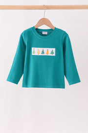 Green Christmas Tree Embroidery Top