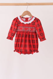 Red Plaid Bow Smocked Ruffe Bubble