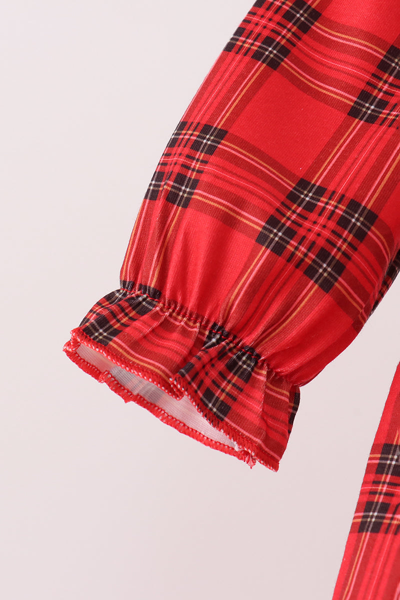 Red Plaid Bow Smocked Ruffe Bubble