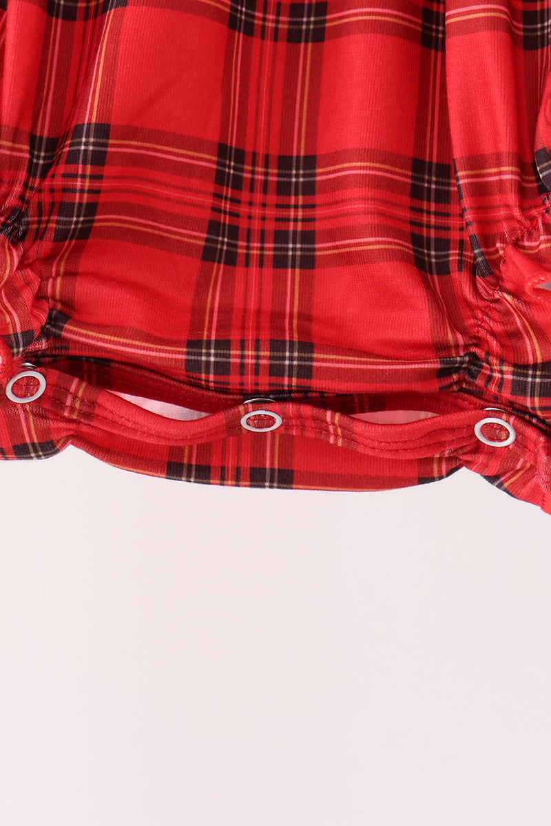 Red Plaid Bow Smocked Ruffe Bubble