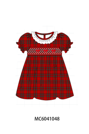 Red Plaid Bow Smocked Ruffe Dress