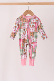 Pink Gingerbread Checkered Bamboo Romper