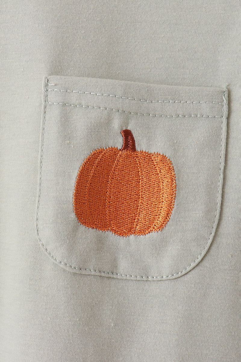 Sage Pumpkin Embroidery Plaid Pants Set