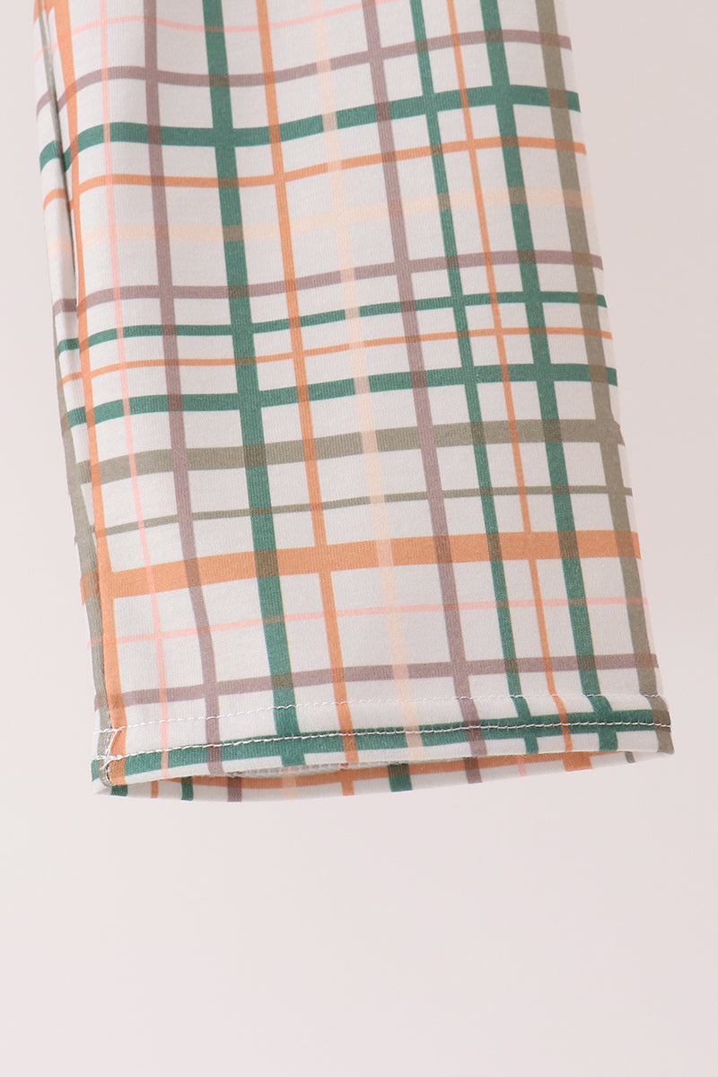 Sage Pumpkin Embroidery Plaid Pants Set