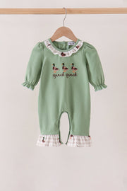 Green Duck Guack Guack Embroidery Ruffle Romper