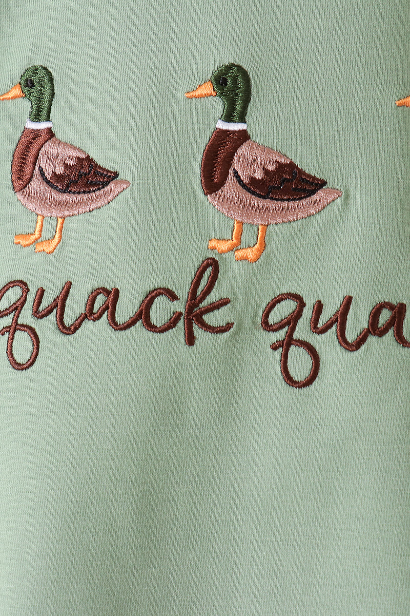 Green Duck Uack Guack Embroidery Gingham Pants Set