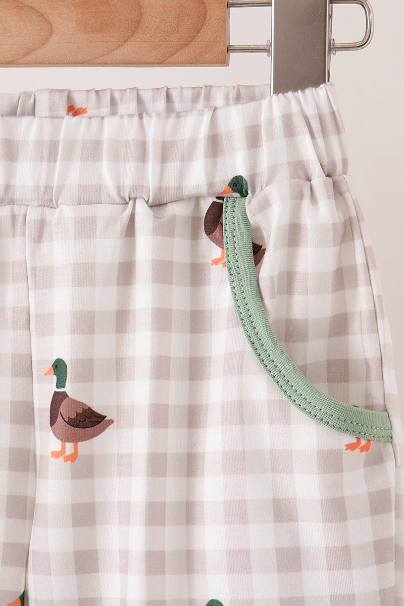 Green Duck Uack Guack Embroidery Gingham Pants Set