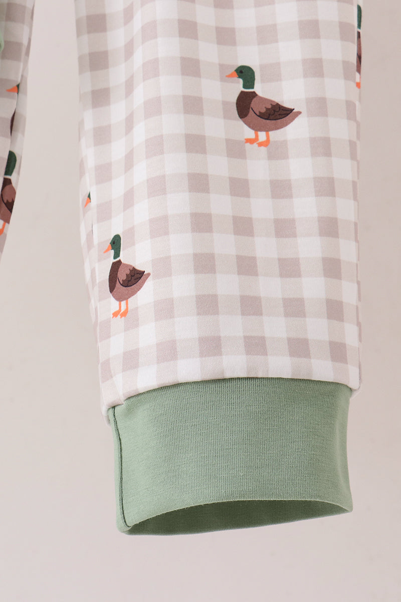 Green Duck Uack Guack Embroidery Gingham Pants Set