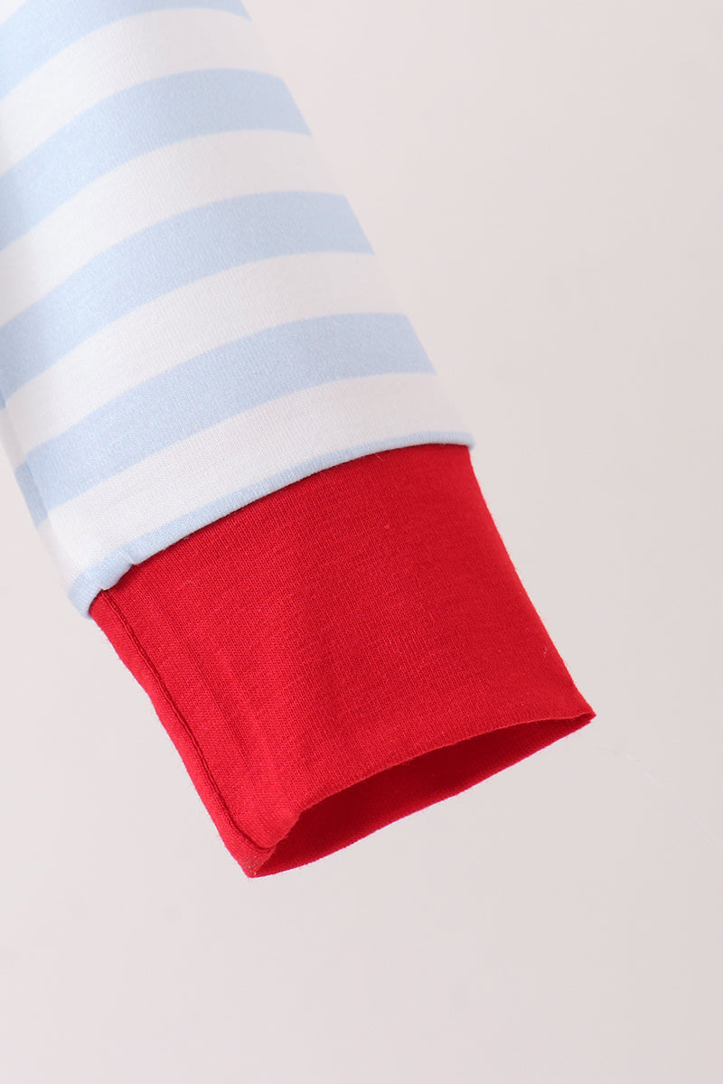 Blue Stripe Firework Applique Romper