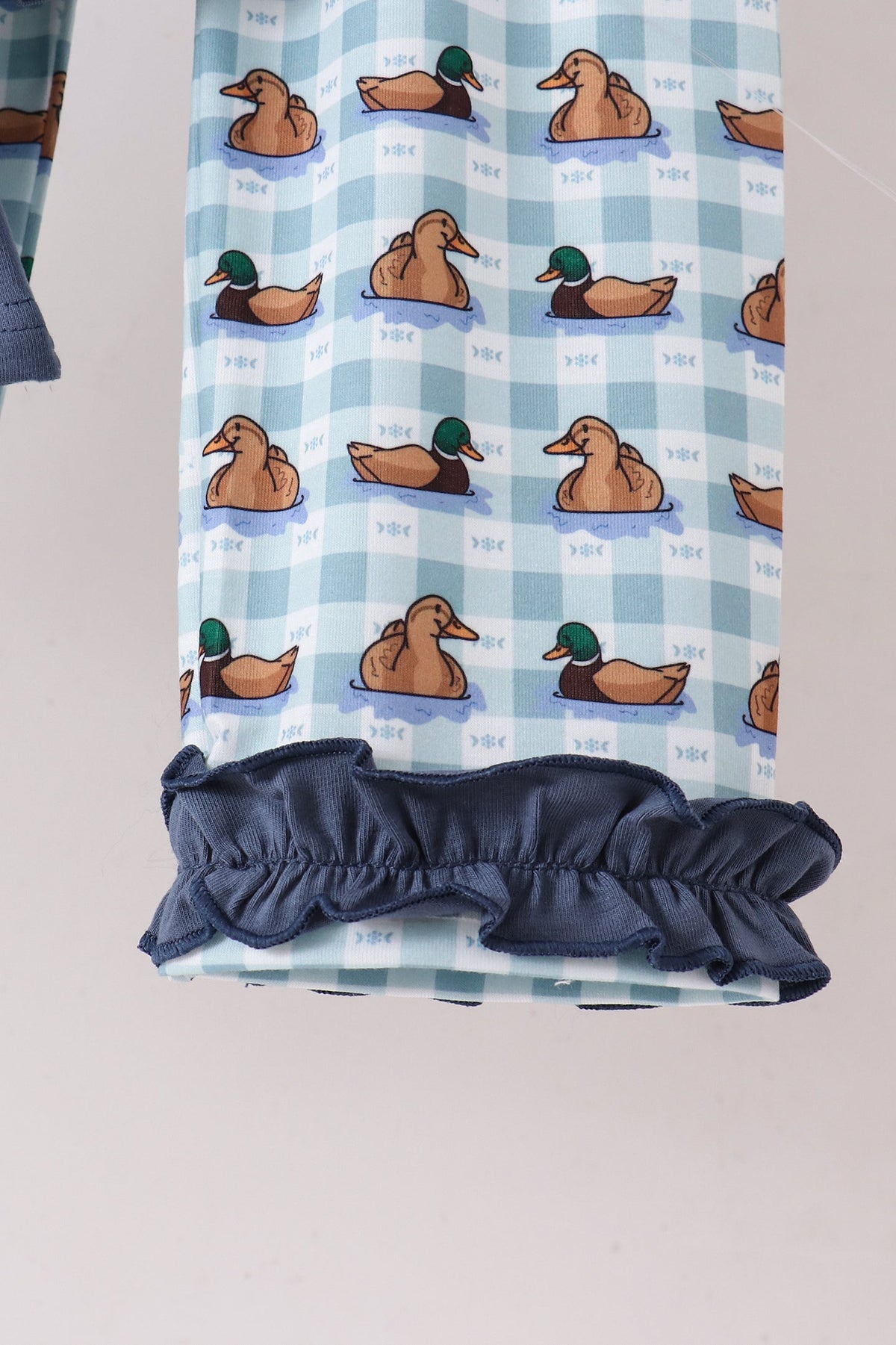 Blue Mallard Duck Embroidery Ruffle Pants Set