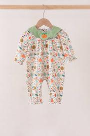 Fall Pumpkin Embroidery Leaves Romper
