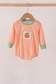 Orange Pumpkin Embroidery Gingham Bubble