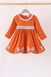 Orange Floral Bow Ruffle Dress