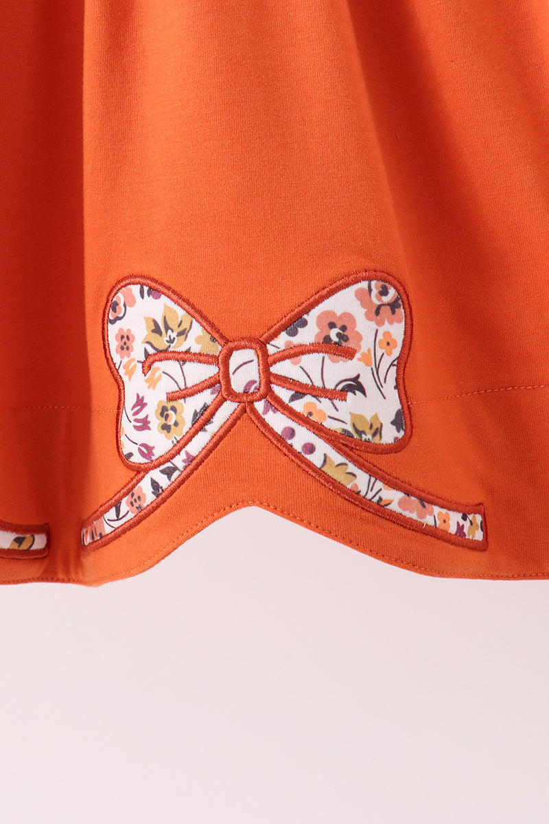 Orange Floral Bow Ruffle Dress
