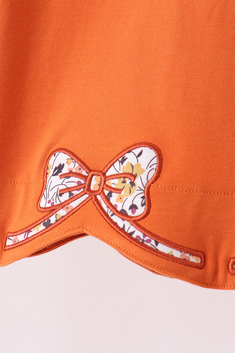 Orange Floral Bow Ruffle Pants Set
