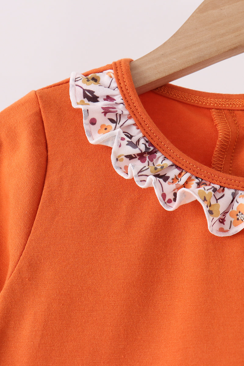Orange Floral Bow Ruffle Pants Set