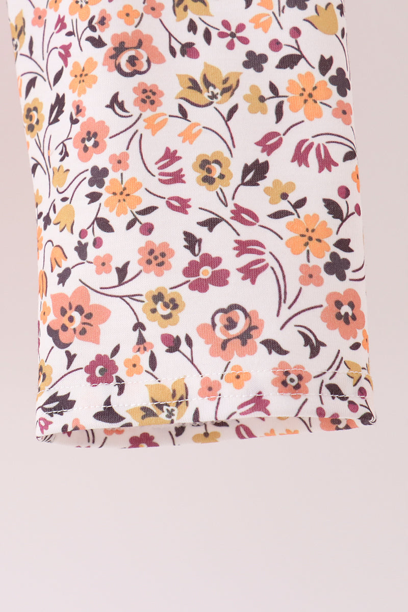Orange Floral Bow Ruffle Pants Set