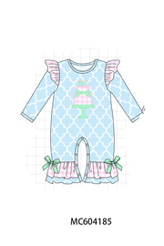 Blue Birthday Cake Appilque Ruffle Romper