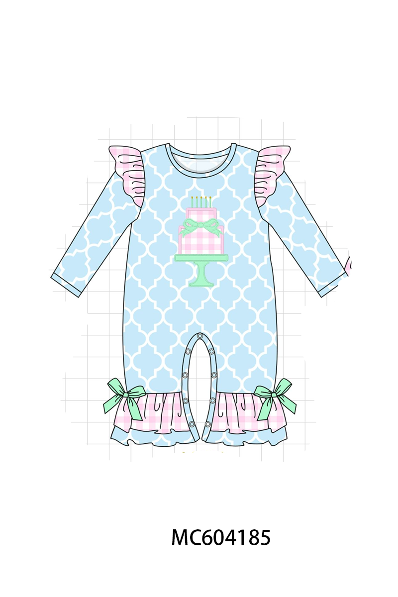 Blue Birthday Cake Appilque Ruffle Romper
