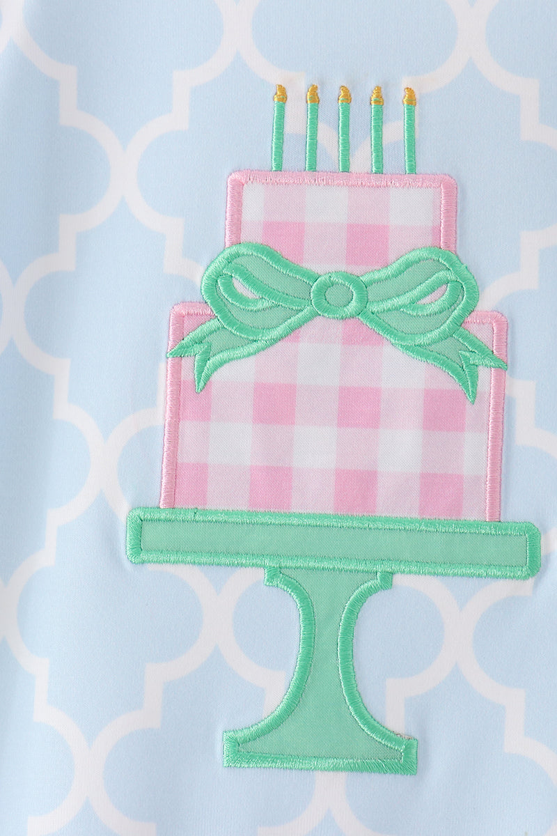 Blue Birthday Cake Appilque Ruffle Romper
