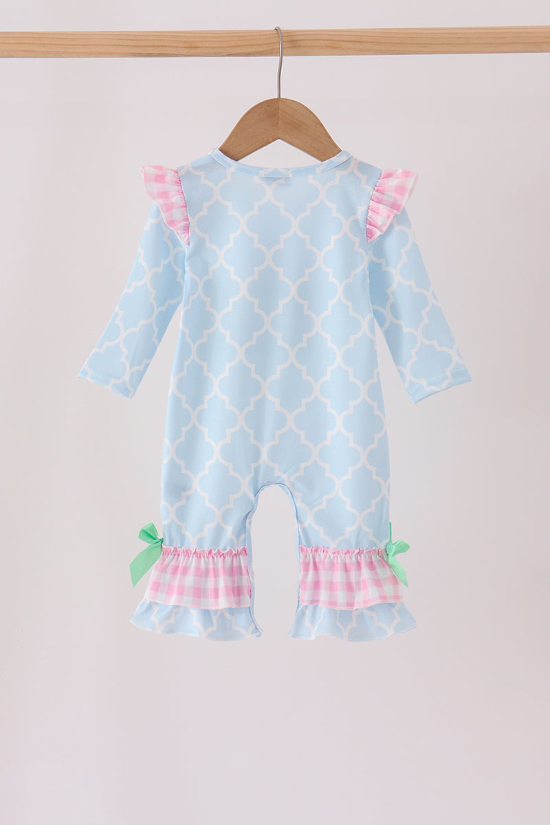 Blue Birthday Cake Appilque Ruffle Romper