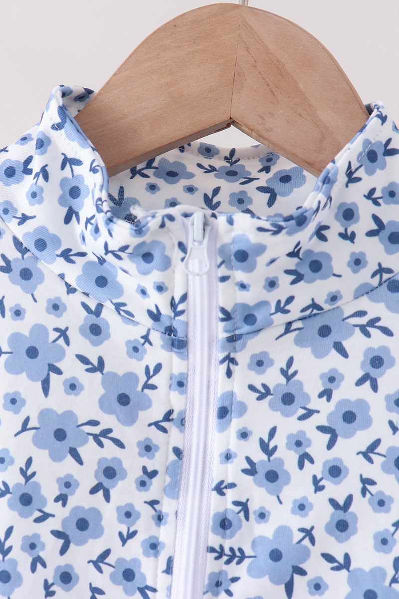 Blue Floral Print Skorts Set
