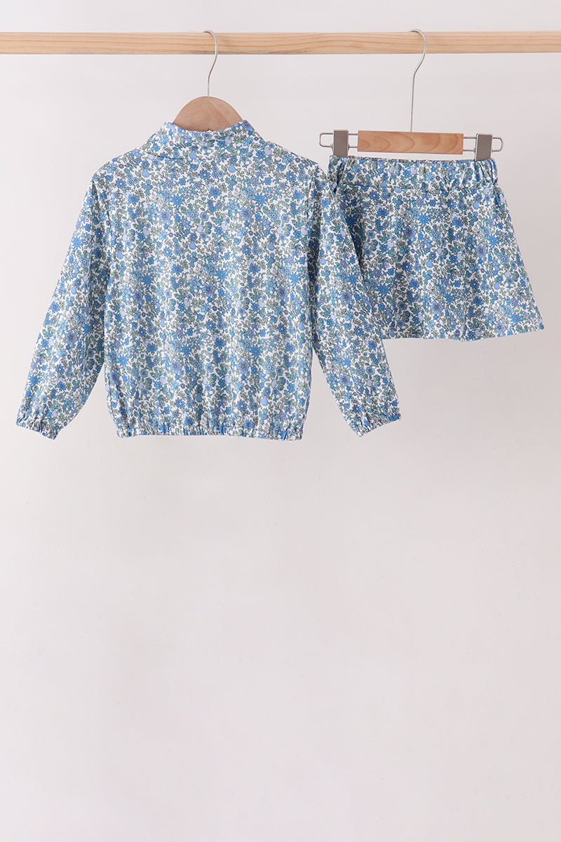 Teal Floral Print Mom&me Skorts Set