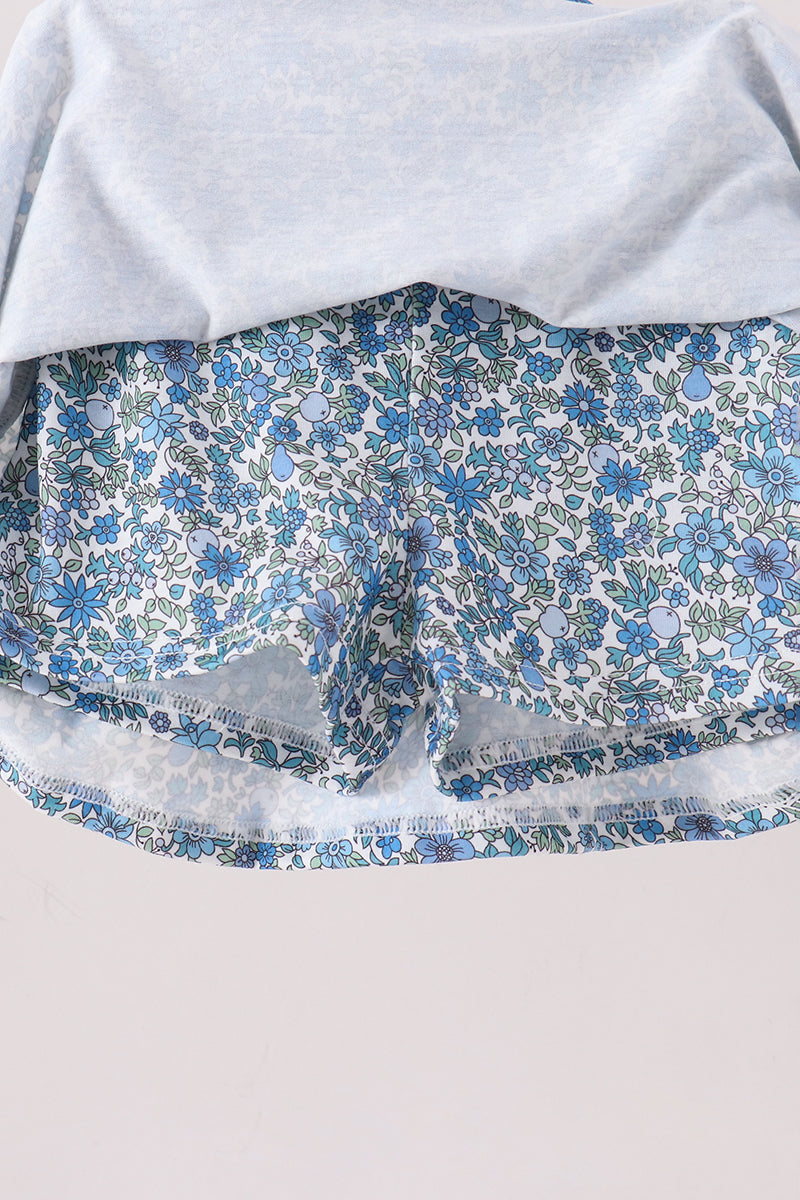 Teal Floral Print Mom&me Skorts Set
