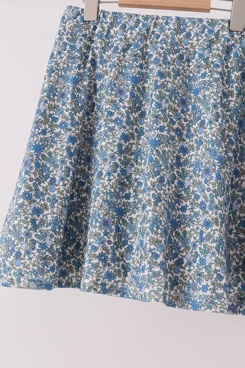 Teal Floral Print Mom&me Skorts Set