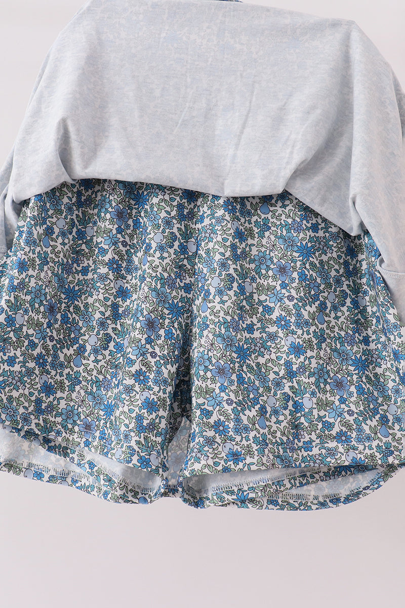 Teal Floral Print Mom&me Skorts Set