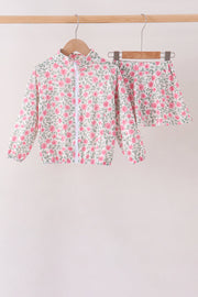 Pink Floral Print Skorts Set