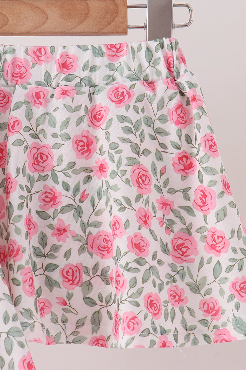 Pink Floral Print Skorts Set