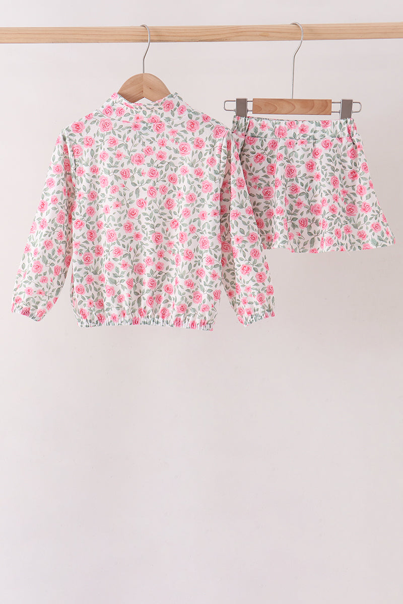 Pink Floral Print Skorts Set