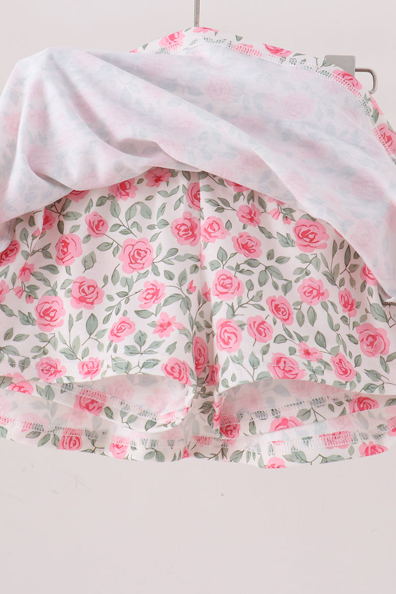 Pink Floral Print Skorts Set