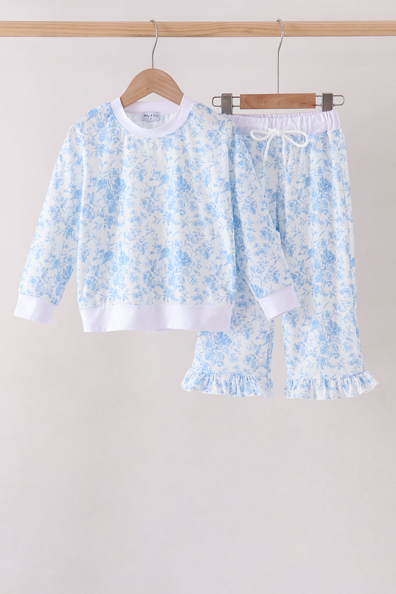 Blue Floral Print Mom&me Pants Set