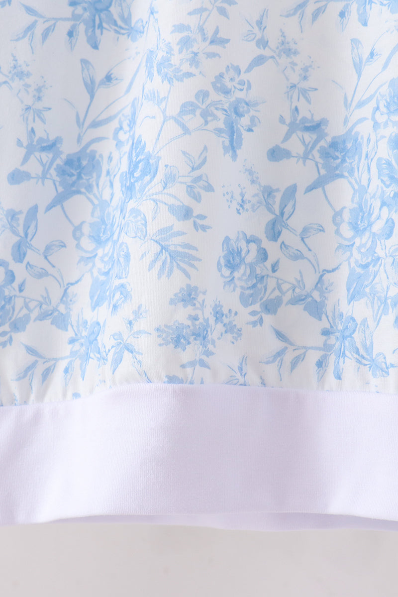 Blue Floral Print Mom&me Pants Set