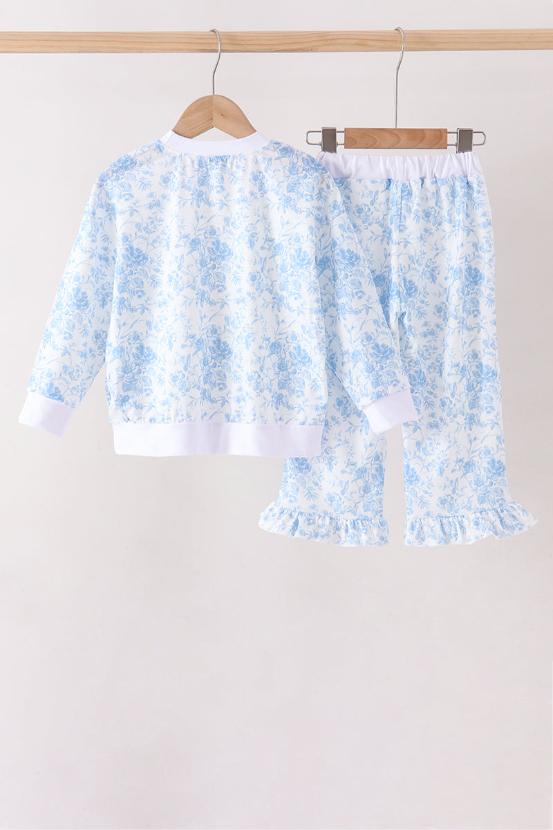 Blue Floral Print Mom&me Pants Set