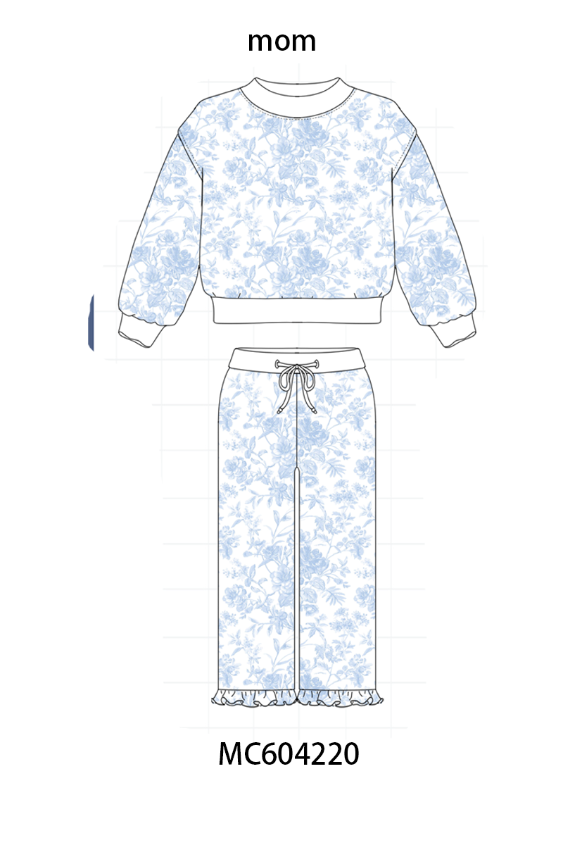 Blue Floral Print Mom&me Pants Set