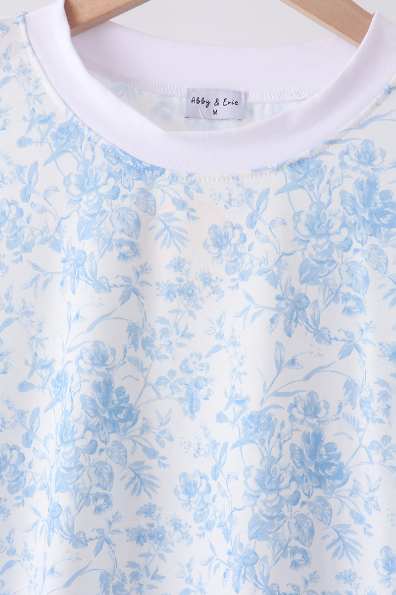 Blue Floral Print Mom&me Pants Set