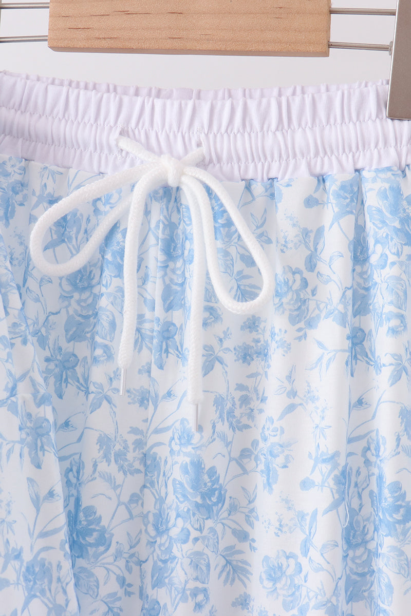 Blue Floral Print Mom&me Pants Set