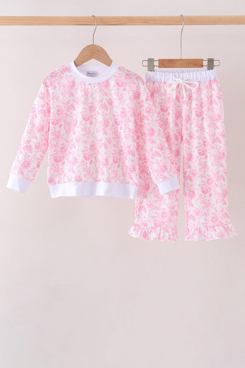 Pink Floral Print Mom&me Pants Set