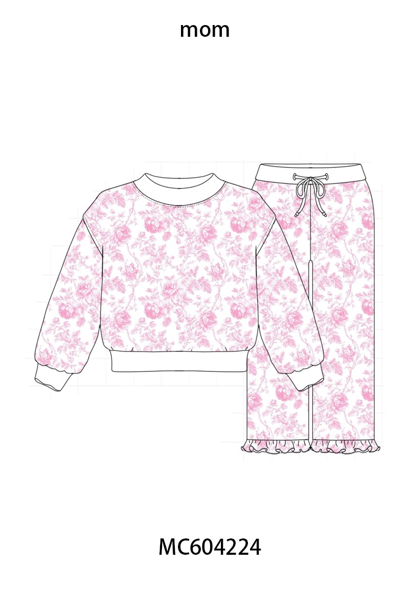Pink Floral Print Mom&me Pants Set