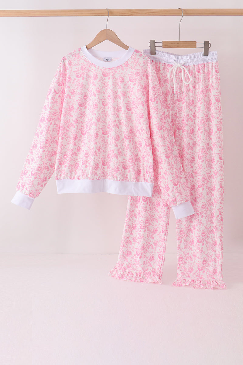 Pink Floral Print Mom&me Pants Set
